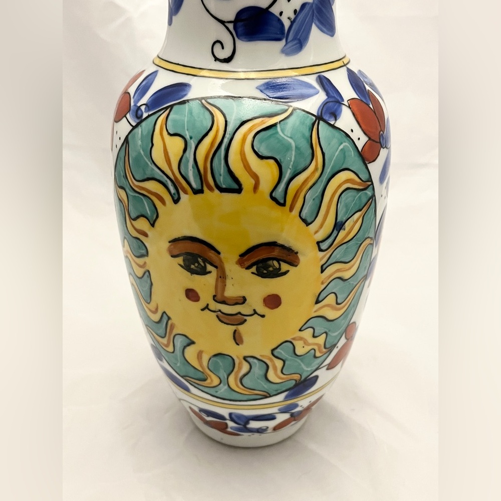 **SOLD** Hand-Painted Sunburst Ceramic Vase, 12 inch tall, MCM Home Decor EUC - Picture 3 of 14